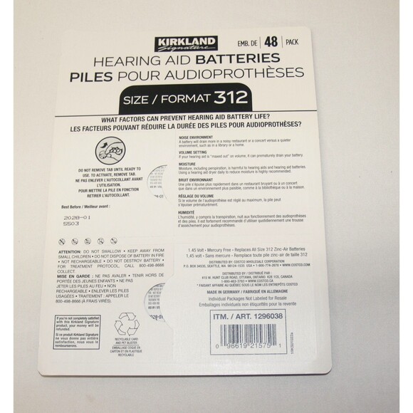 Kirkland Signature Hearing Aid Batteries Size Format 31 Size - 48 Pack  Exp 2028 - Picture 2 of 2